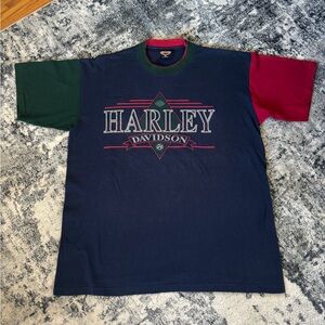 Vintage Harley Davidson Tri Color Color Block Single Stitch T Shirt